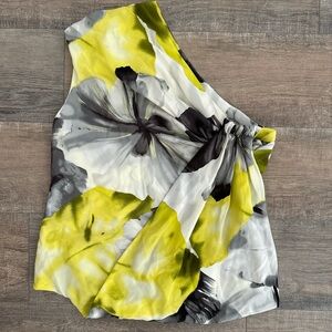 Robert Rodriguez 100% Silk Floral One Shoulder Top | Yellow Y2K Asymmetric Luxe
